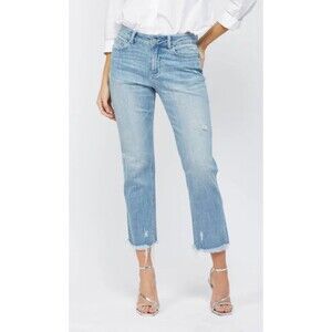 Mica Mid Rise Cigarette Crop Cropped Jeans Size 28 Stretch Power Blue Raw Hem